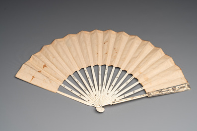 Three folding fans, water colour on paper and bone, France, 18th C.