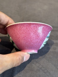 A pair of Chinese puce-sgraffito-ground 'landscape' bowls, Qianlong mark, Republic