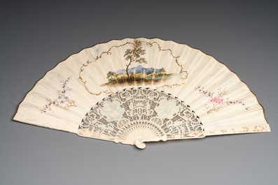 Three folding fans, water colour on paper and bone, France, 18th C.