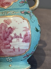 A Chinese famille rose puce-enamelled turquoise-ground 'hu' vase, Republic