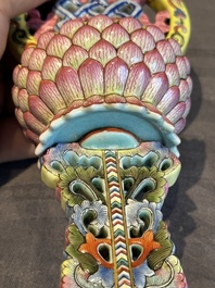 A rare Chinese famille rose Buddhist emblem altar ornament, Qianlong mark and of the period