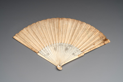 Three folding fans, water colour on paper and bone, France, 18th C.