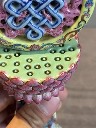 A rare Chinese famille rose Buddhist emblem altar ornament, Qianlong mark and of the period