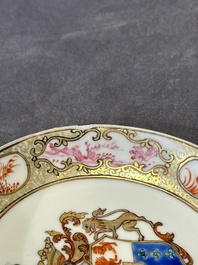 A pair of Chinese famille rose armorial saucers with the arms of Arendsma van Idsinga for the Dutch market, Qianlong