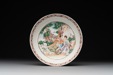 A Chinese famille rose 'Les Plaisirs du Printemps' cup and saucer, Qianlong