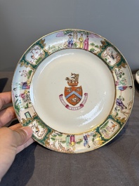 A pair of rare Chinese Canton famille rose armorial plates with the arms of Wight, ca. 1810