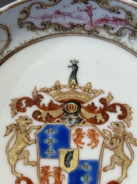 A pair of Chinese famille rose armorial saucers with the arms of Arendsma van Idsinga for the Dutch market, Qianlong