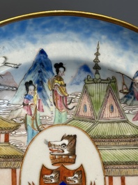 A pair of rare Chinese Canton famille rose armorial soup plates with the arms of Wight, ca. 1810