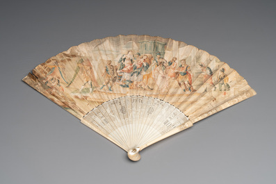 Three folding fans, water colour on paper and bone, France, 18th C.