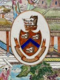 A pair of rare Chinese Canton famille rose armorial soup plates with the arms of Wight, ca. 1810
