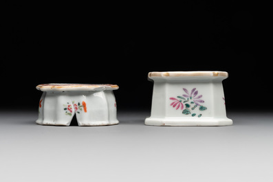 A collection of five Chinese blue and white, famille rose and Imari-style salts, Kangxi/Qianlong