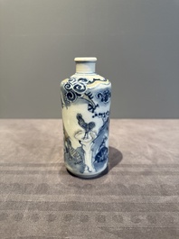 A large Chinese blue, white and copper-red 'zodiac' snuff bottle, squirrel mark, 19th C.