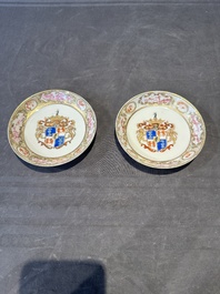 A pair of Chinese famille rose armorial saucers with the arms of Arendsma van Idsinga for the Dutch market, Qianlong