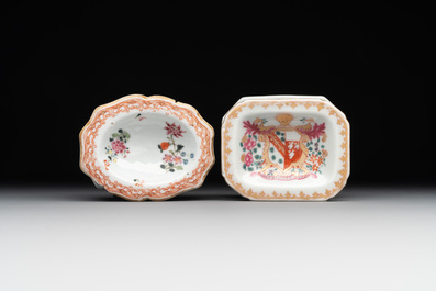 A collection of five Chinese blue and white, famille rose and Imari-style salts, Kangxi/Qianlong