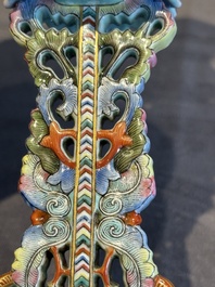 A rare Chinese famille rose Buddhist emblem altar ornament, Qianlong mark and of the period