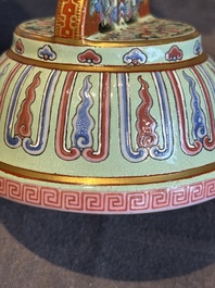A rare Chinese famille rose Buddhist emblem altar ornament, Qianlong mark and of the period