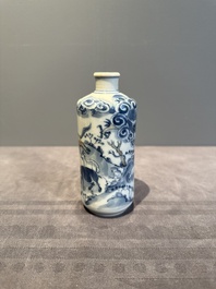 A large Chinese blue, white and copper-red 'zodiac' snuff bottle, squirrel mark, 19th C.