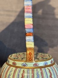 A rare Chinese famille rose Buddhist emblem altar ornament, Qianlong mark and of the period