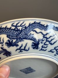 An imperial Chinese blue and white 'dragon' plate, Jiaqing mark and of the period