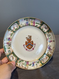A pair of rare Chinese Canton famille rose armorial plates with the arms of Wight, ca. 1810