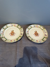 A pair of rare Chinese Canton famille rose armorial plates with the arms of Wight, ca. 1810