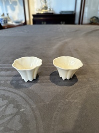 A pair of Chinese Dehua blanc de Chine flower-shaped cups, Kangxi