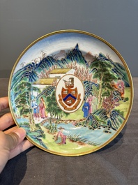 A rare Chinese Canton famille rose armorial soup plate with the arms of Wight, ca. 1810