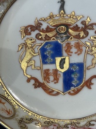 A pair of Chinese famille rose armorial saucers with the arms of Arendsma van Idsinga for the Dutch market, Qianlong