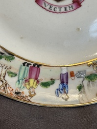 A pair of rare Chinese Canton famille rose armorial plates with the arms of Wight, ca. 1810