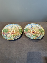 A pair of rare Chinese Canton famille rose armorial soup plates with the arms of Wight, ca. 1810