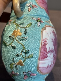 A Chinese famille rose puce-enamelled turquoise-ground 'hu' vase, Republic