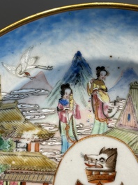 A pair of rare Chinese Canton famille rose armorial soup plates with the arms of Wight, ca. 1810