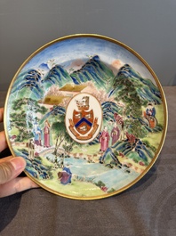 A rare Chinese Canton famille rose armorial soup plate with the arms of Wight, ca. 1810