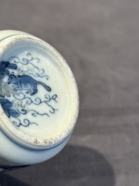A large Chinese blue, white and copper-red 'zodiac' snuff bottle, squirrel mark, 19th C.