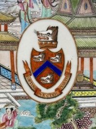 A pair of rare Chinese Canton famille rose armorial soup plates with the arms of Wight, ca. 1810