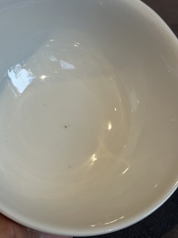 A pair of Chinese puce-sgraffito-ground 'landscape' bowls, Qianlong mark, Republic