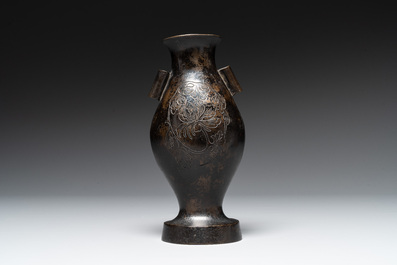 A rare archaistic bronze 'touhu' vase, Tianshun Mark, Ming