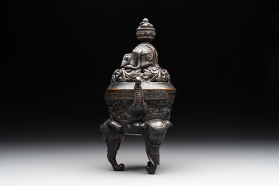 A Chinese bronze 'elephant' censer and cover, Qianlong mark, 18/19th C.