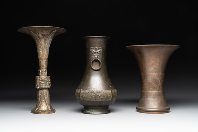 Five various Chinese archaistic bronze vases, Ming/Qing