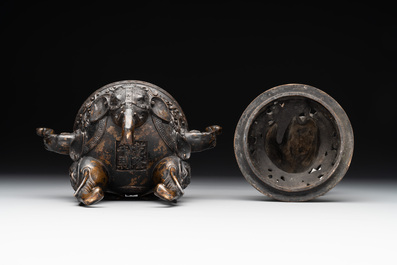A Chinese bronze 'elephant' censer and cover, Qianlong mark, 18/19th C.
