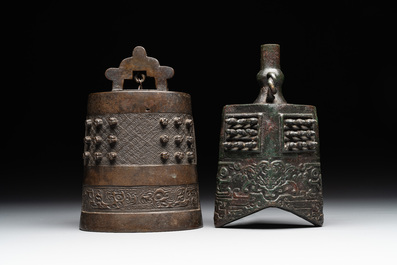Two Chinese archaistic bronze bells, Song/Yuan