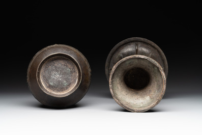 Two Chinese archaistic bronze vases with relief design, Ming