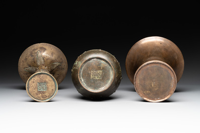 Five various Chinese archaistic bronze vases, Ming/Qing