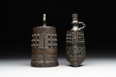 Two Chinese archaistic bronze bells, Song/Yuan