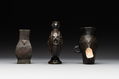 Three Chinese archaistic miniature bronze vases, Song/Yuan
