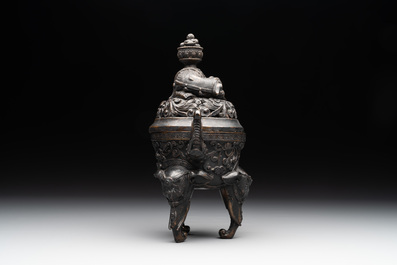 A Chinese bronze 'elephant' censer and cover, Qianlong mark, 18/19th C.