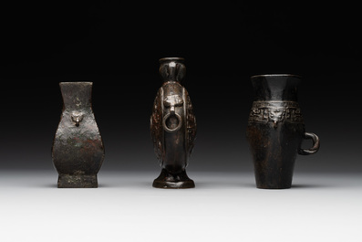 Three Chinese archaistic miniature bronze vases, Song/Yuan