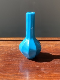 A Chinese turquoise blue Peking glass facetted bottle vase, Qianlong mark and of the period