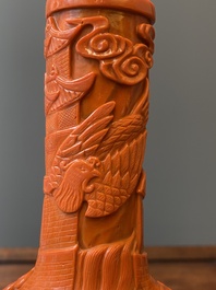A Chinese coral-red Peking glass bottle vase, Daoguang mark and probably of the period