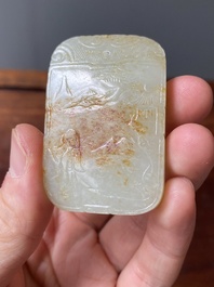 Four Chinese white, celadon and russet jade pendants, Qing/Republic